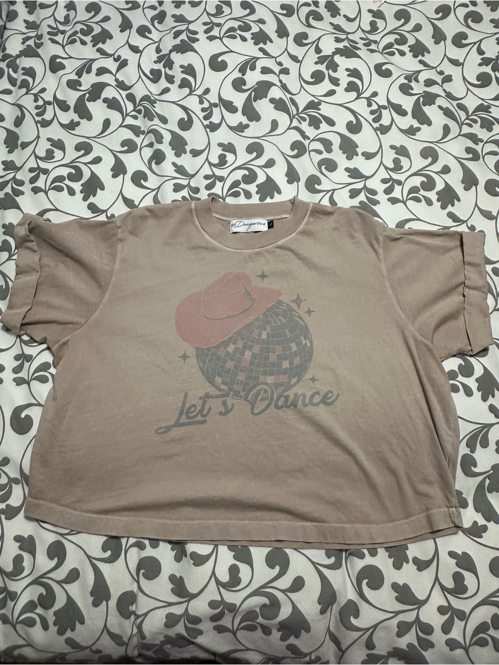 Let’s Dance Cropped Graphic Tee - Taupe